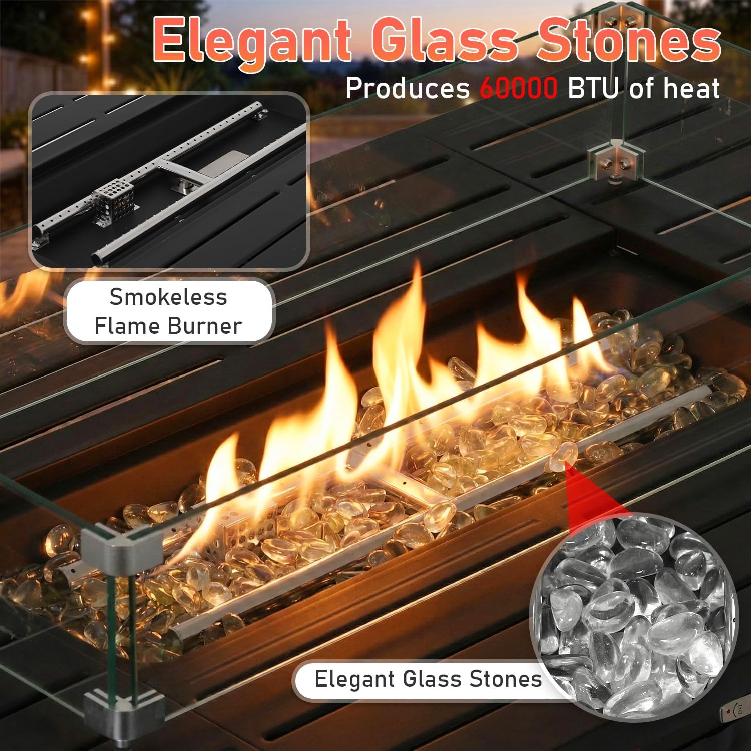 PayLessHere Propane Fire Pit Table, 50,000 BTU CSA-Certified Outdoor Gas Fire Table with Lid, Lava Rock & Glass Wind Guard, Smokeless Patio Firepit for Backyard, Deck & Garden (43 inch)