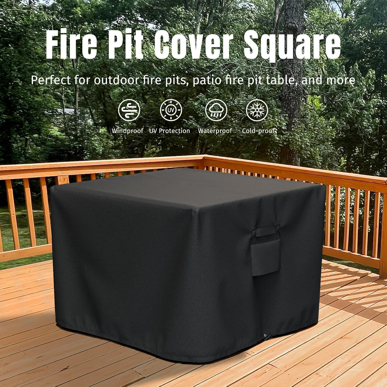 SHINESTAR Fire Pit Cover Square, Fits for 28-32 Inch Fire Pit Table, 600D Heavy Duty Fabric, Waterproof and Windproof, 32 x 32 x 24 Inches, Black