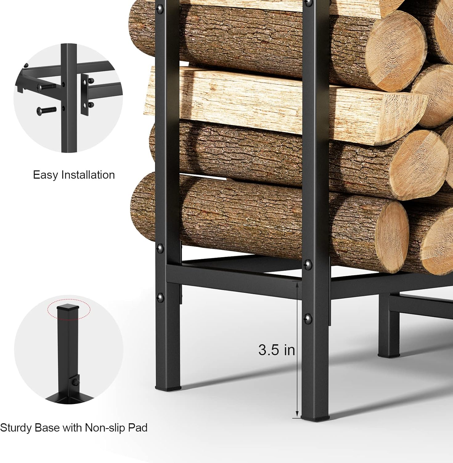 CADUKE 4ft Firewood Rack with Cover, Outdoor Firewood Log Rack for Fireplace, Indoor Firewood Storage, Heavy Duty Fire Wood Stand, Black