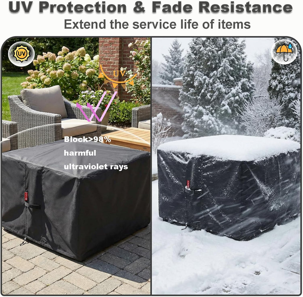 SheeChung Gas Fire Pit Cover Square-Premium Patio Outdoor Cover Heavy Duty Fabric with PVC Coating,100% Waterproof,Anti-Crack,Fits for 29”,30",31",32" Fire Pit/Table Cover (32”L x 32”W x 24”H,Black)