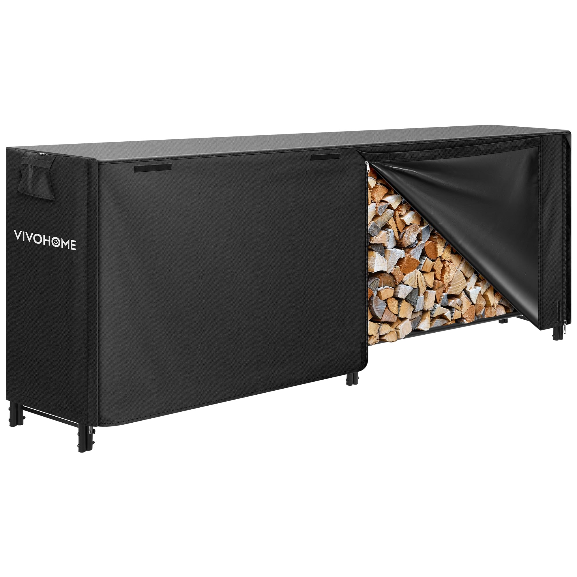 VIVOHOME 12 ft Heavy Duty Firewood Rack Outdoor with Cover, Fire Wood Storage Rack, Log Holder and Cover Combo Set with Zipper, Black