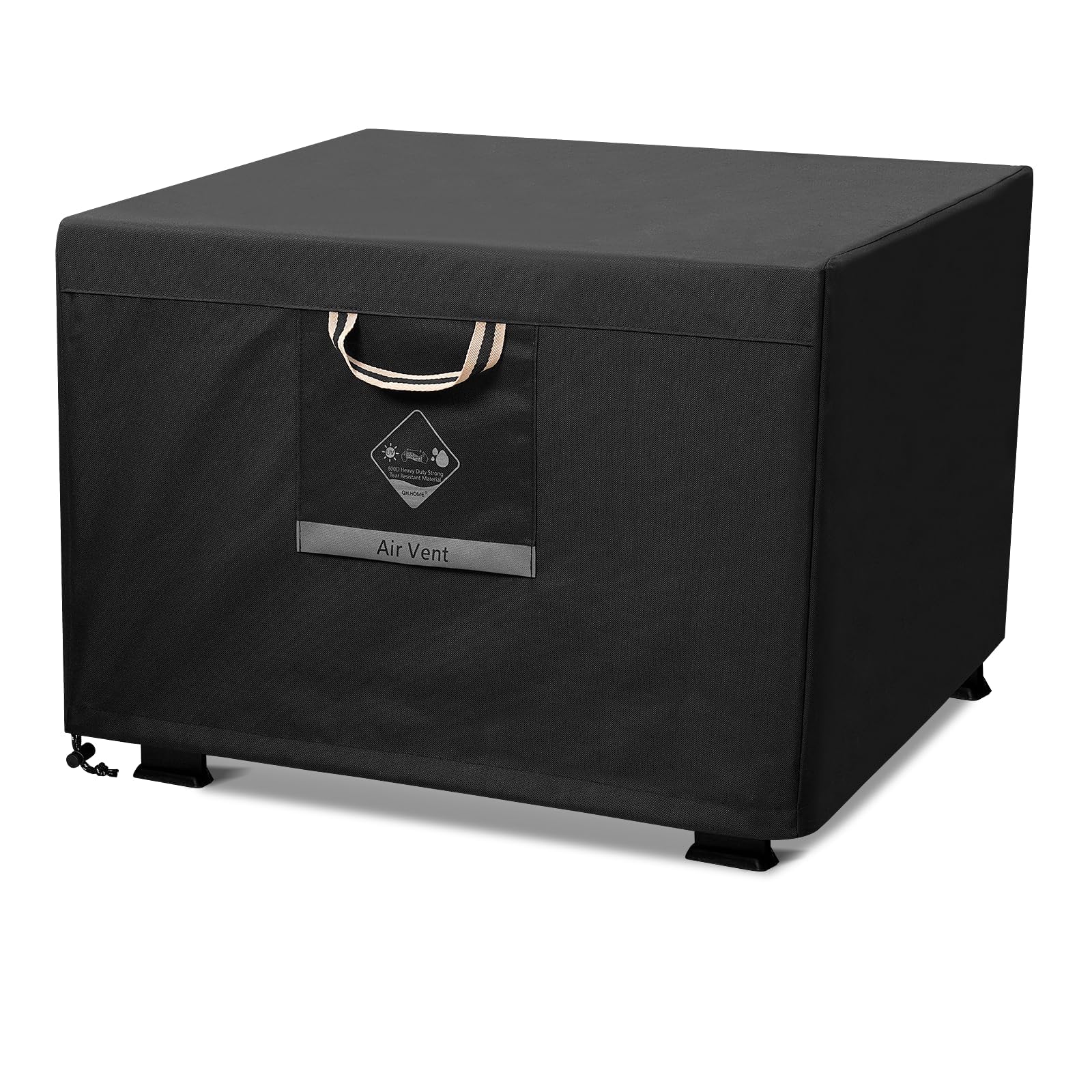 QH.HOME Fire Pit Cover Round, 100% Waterproof, 600D Strong Tear Resistant, Outdoor Firepit Covers Round Fits 33",34 inch ,35 inch,36 inch Fire Pit Cover, 36” Dia X 20”H -Black .