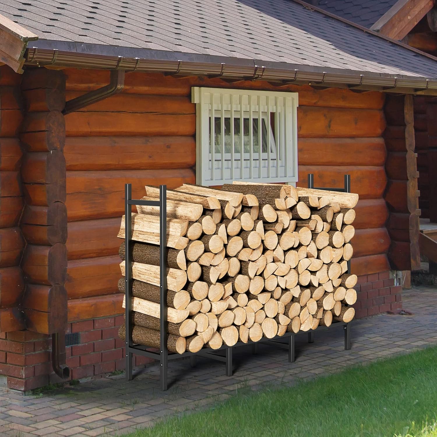 CADUKE 4ft Firewood Rack with Cover, Outdoor Firewood Log Rack for Fireplace, Indoor Firewood Storage, Heavy Duty Fire Wood Stand, Black