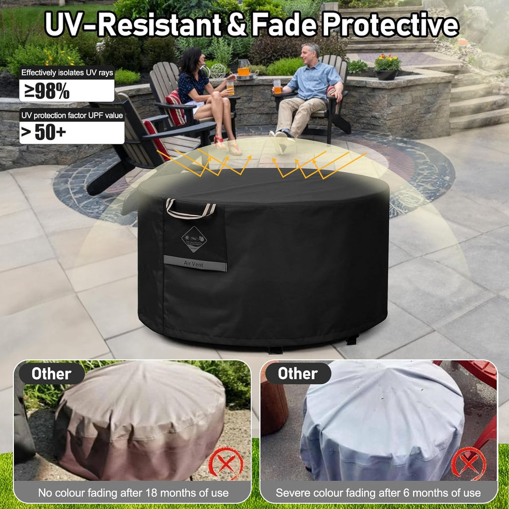 QH.HOME Fire Pit Cover Round, 100% Waterproof, 600D Strong Tear Resistant, Outdoor Firepit Covers Round Fits 33",34 inch ,35 inch,36 inch Fire Pit Cover, 36” Dia X 20”H -Black .