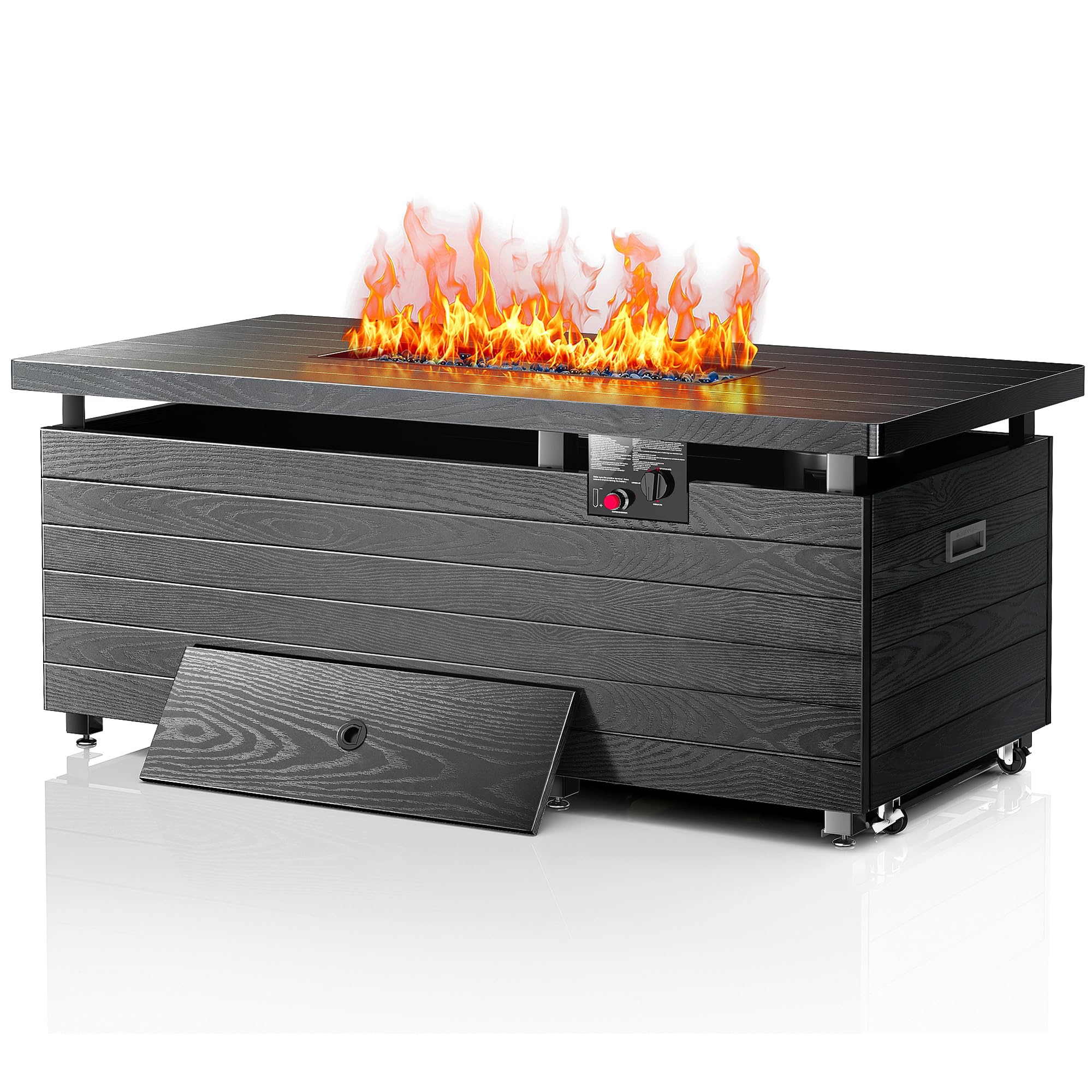 51” Outdoor Propane Fire Pit Table, 50,000 BTU Rectangular Gas Fire Pit with Lid & Blue Crystal Stones, Steel Tabletop, Adjustable Flame, 4-in-1 FirePit Table for Patio, Backyard, Outdoor Gatherings