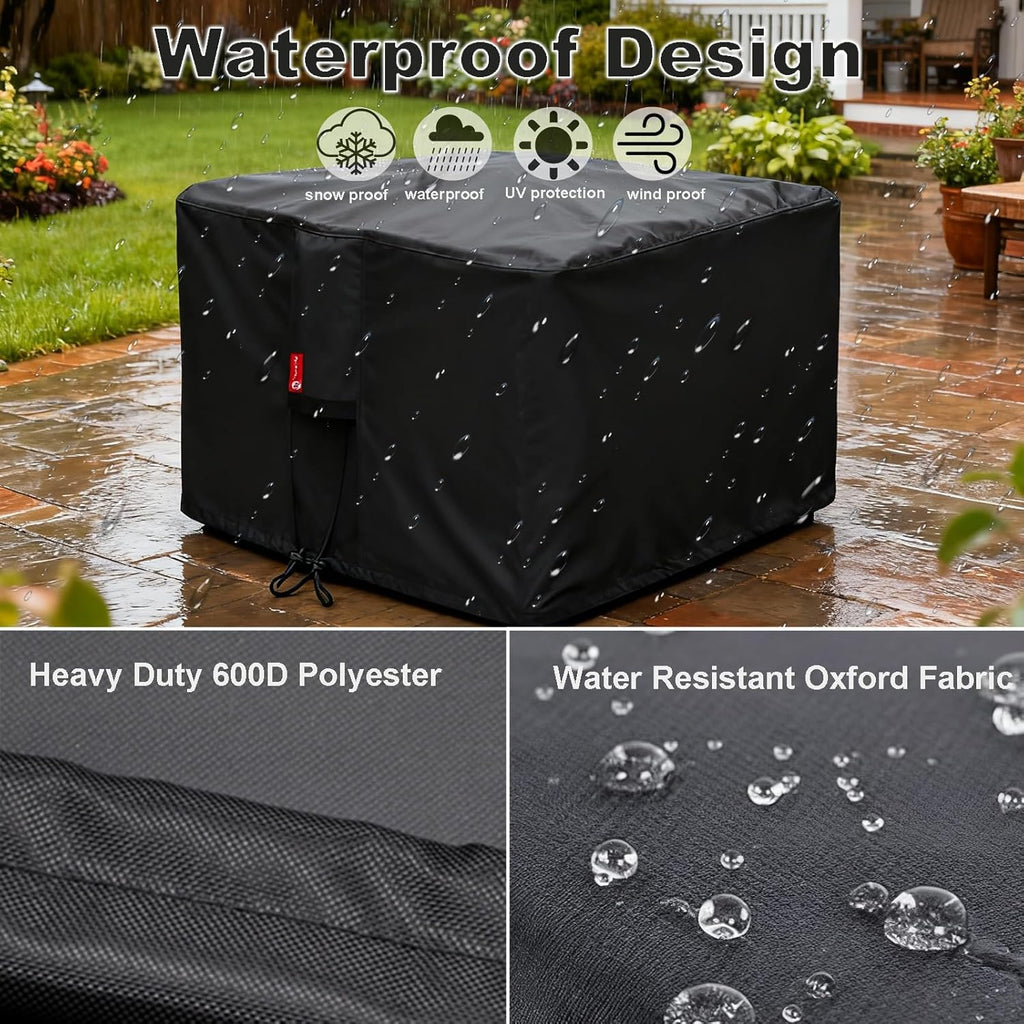 SheeChung Gas Fire Pit Cover Square-Premium Patio Outdoor Cover Heavy Duty Fabric with PVC Coating,100% Waterproof,Anti-Crack,Fits for 29”,30",31",32" Fire Pit/Table Cover (32”L x 32”W x 24”H,Black)