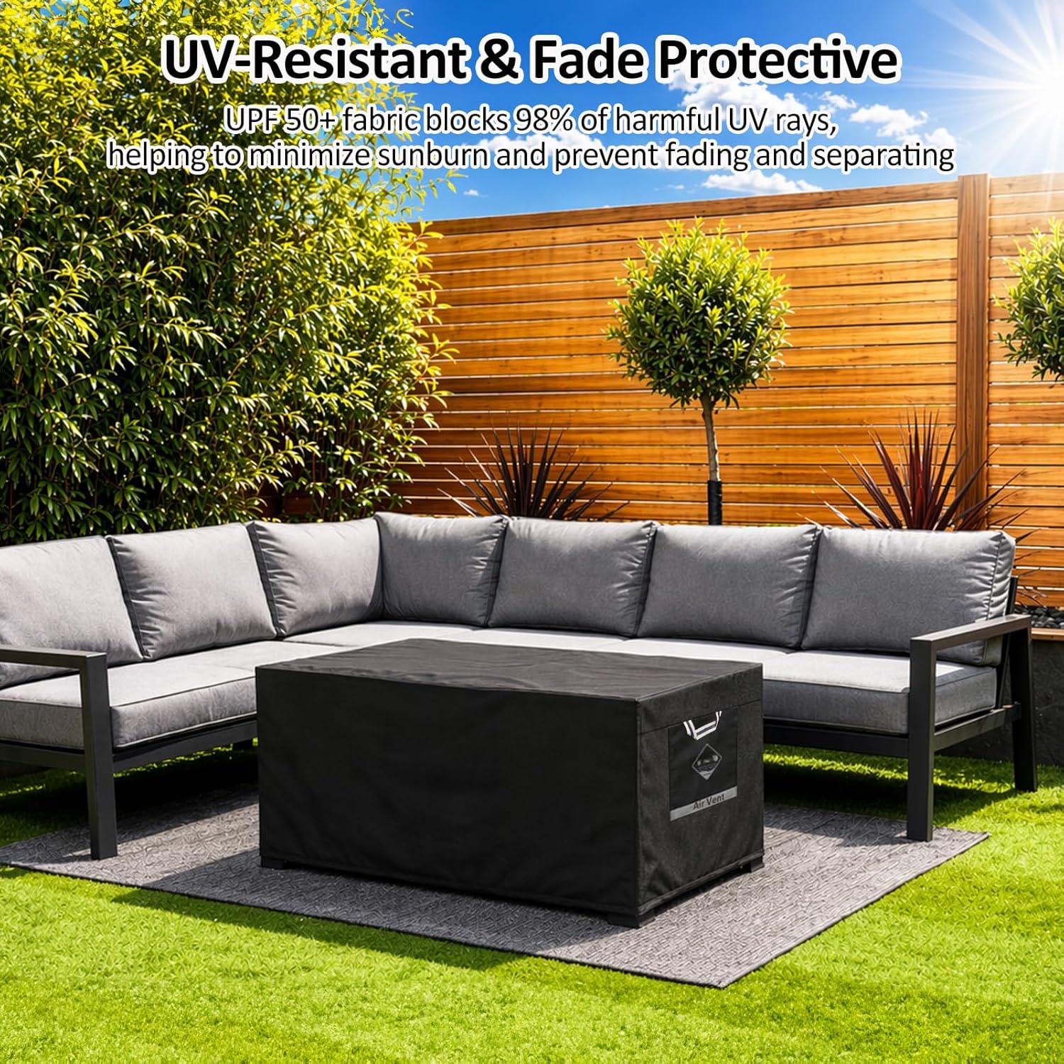 QH.HOME Fire Pit Cover Rectangular Super Waterproof 44" L x 28" W x 24" H, UPF 50+ Outdoor Fire Pit Table Cover 600D Strong Tear Resistant and Fading Resistant for Rectangular Fire Pit - Black
