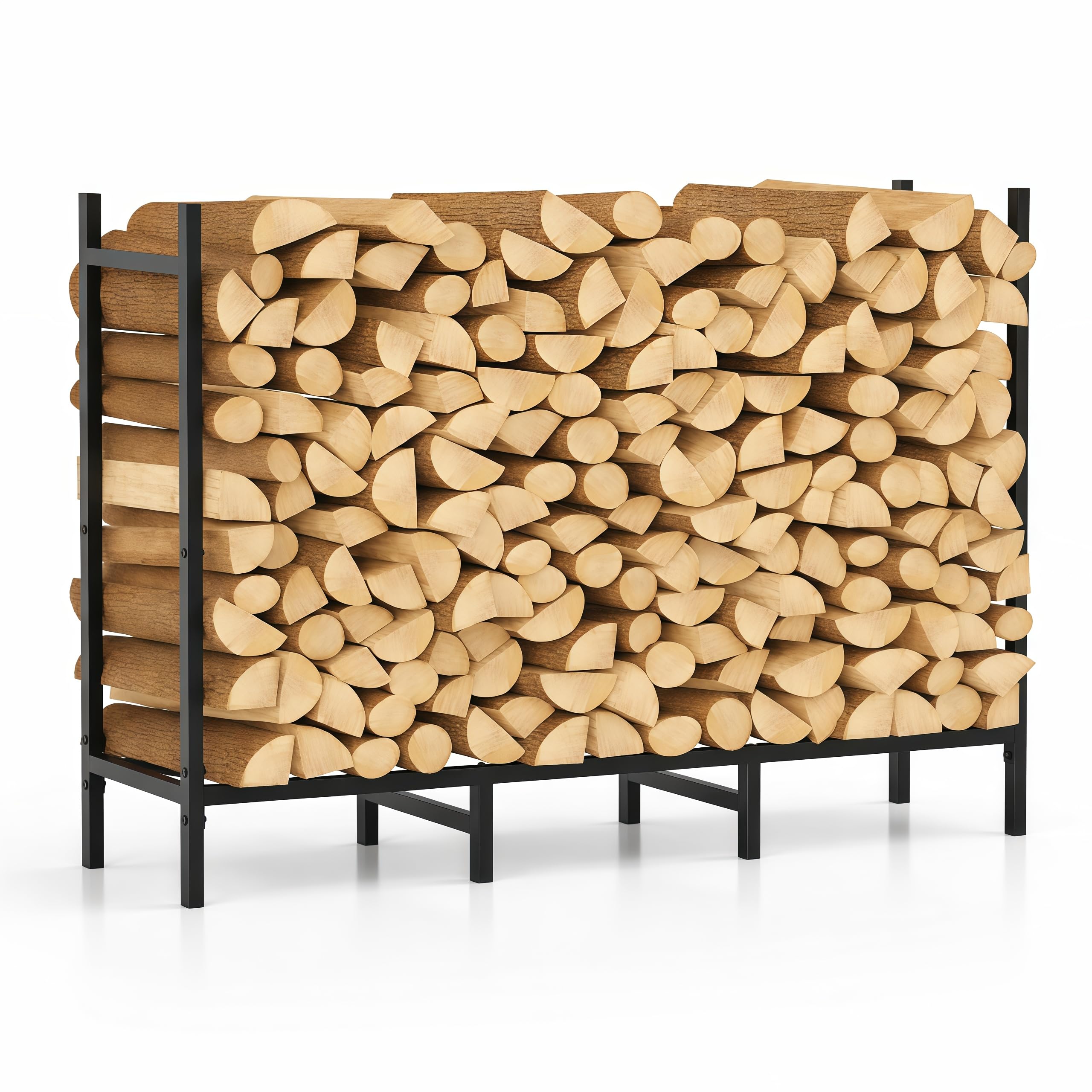 CADUKE 4ft Firewood Rack with Cover, Outdoor Firewood Log Rack for Fireplace, Indoor Firewood Storage, Heavy Duty Fire Wood Stand, Black