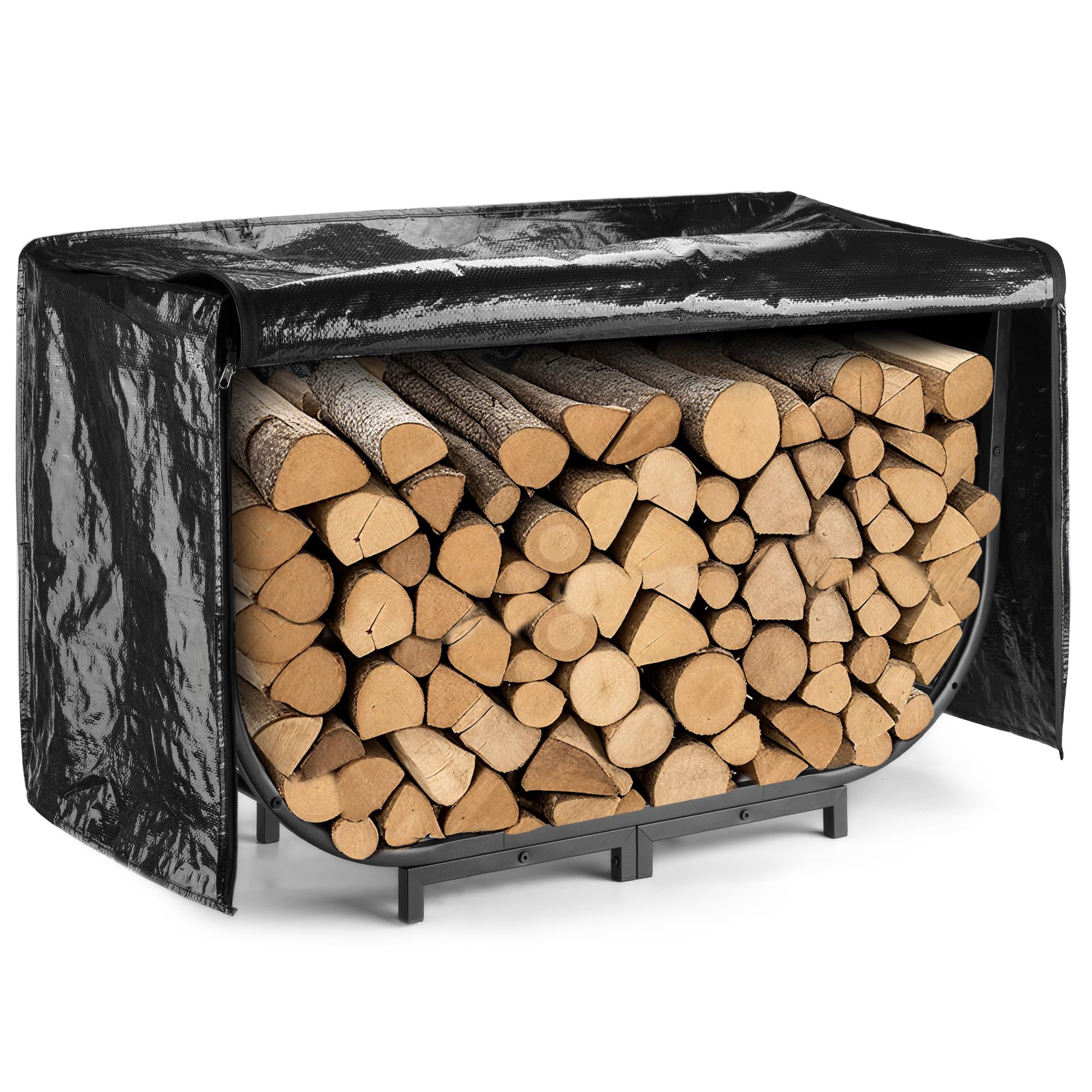 facka Curved Firewood Rack, 30 Inch Indoor Outdoor Log Firewood Holder, Metal Fireplace Wood Storage, Waterproof & Rustproof
