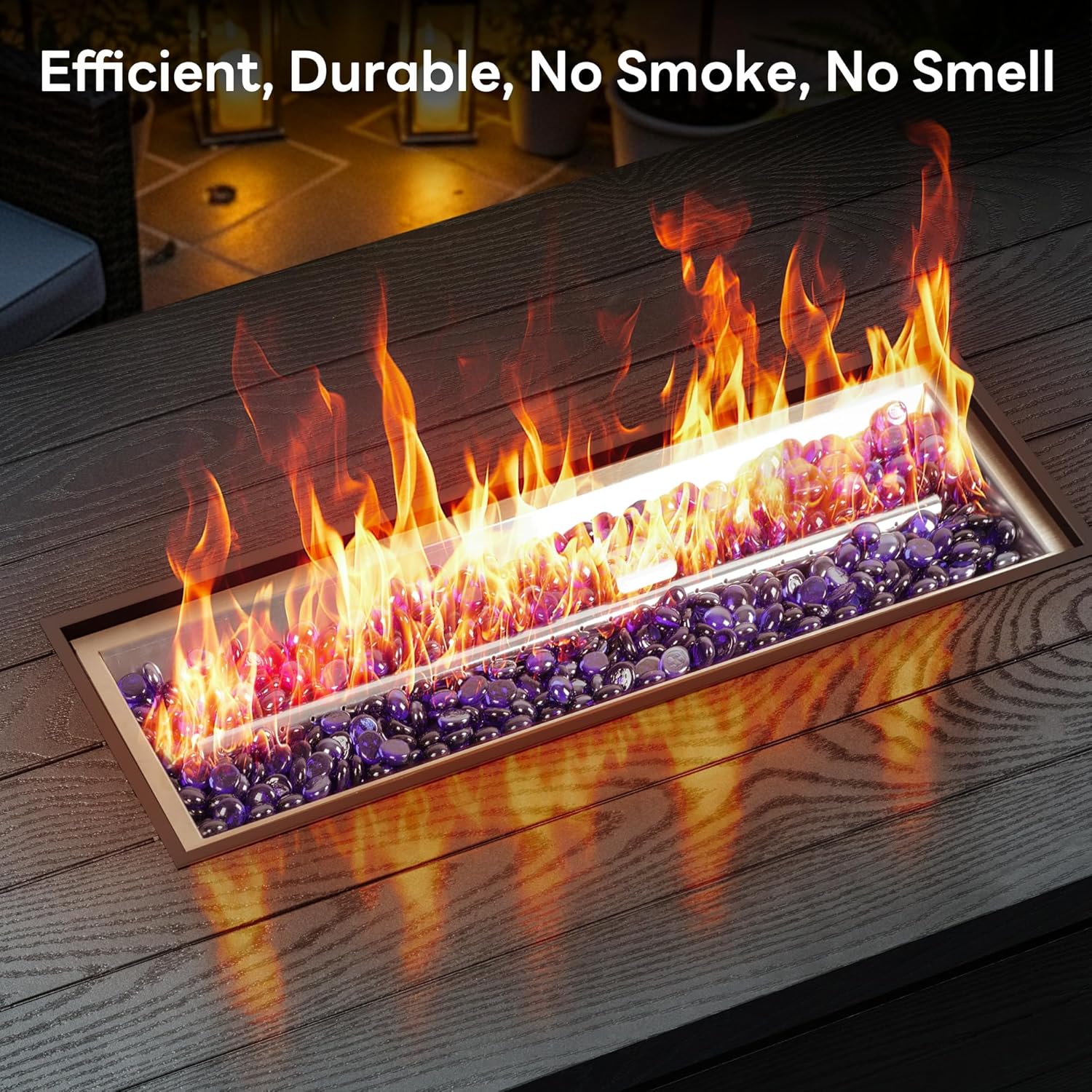 51” Outdoor Propane Fire Pit Table, 50,000 BTU Rectangular Gas Fire Pit with Lid & Blue Crystal Stones, Steel Tabletop, Adjustable Flame, 4-in-1 FirePit Table for Patio, Backyard, Outdoor Gatherings